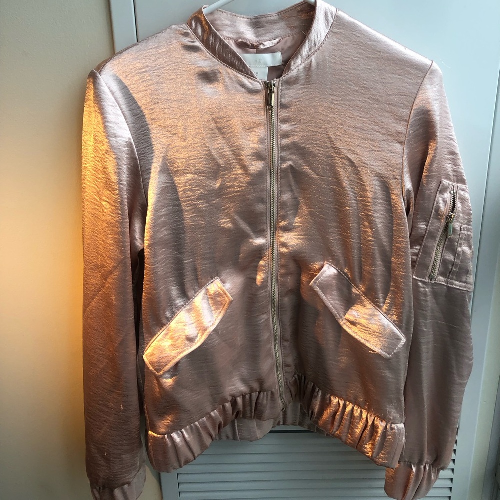 Satin baby pink bomber jacket
